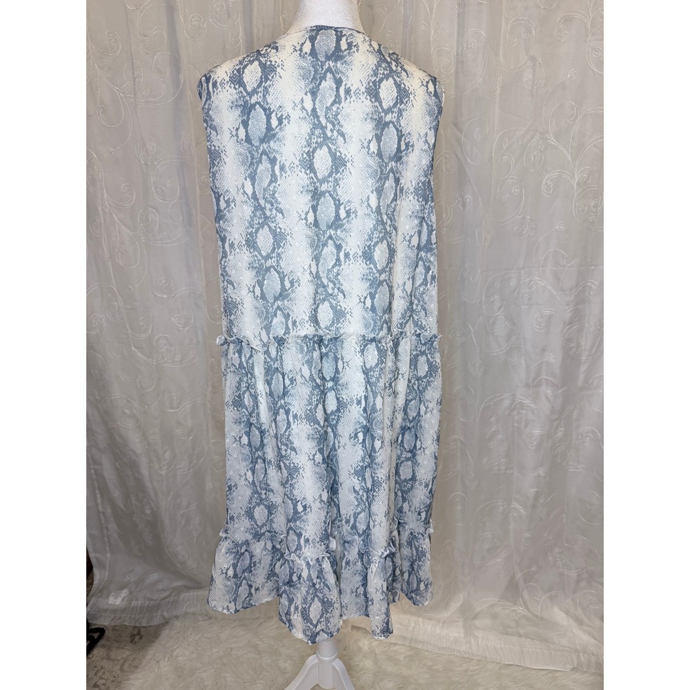 A Beautiful Soul Blue Cream Snakeskin Swiss Dot Tiered Dress 14/16 NWT - Picture 3 of 10